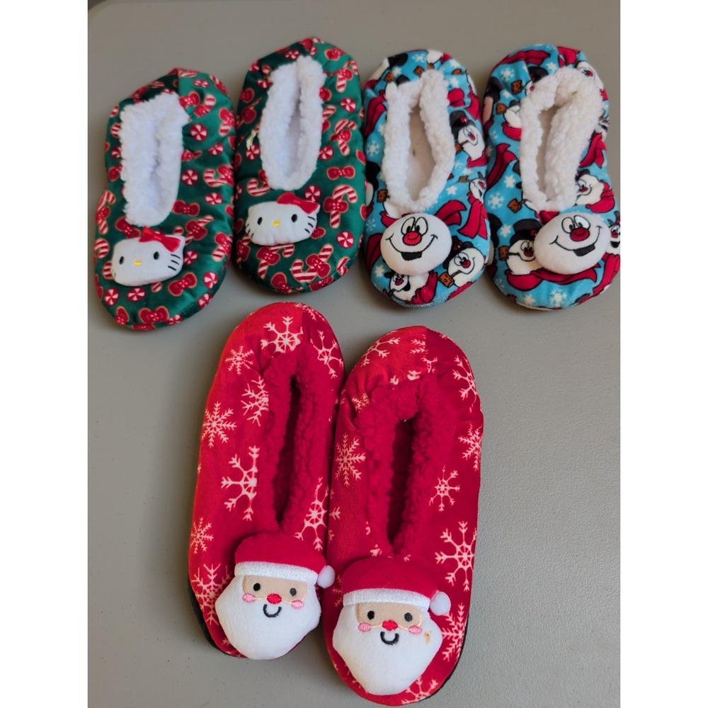Sanrio Hello Kitty Santa Frosty Christmas Slippers Kids 3 Pair Set One Size